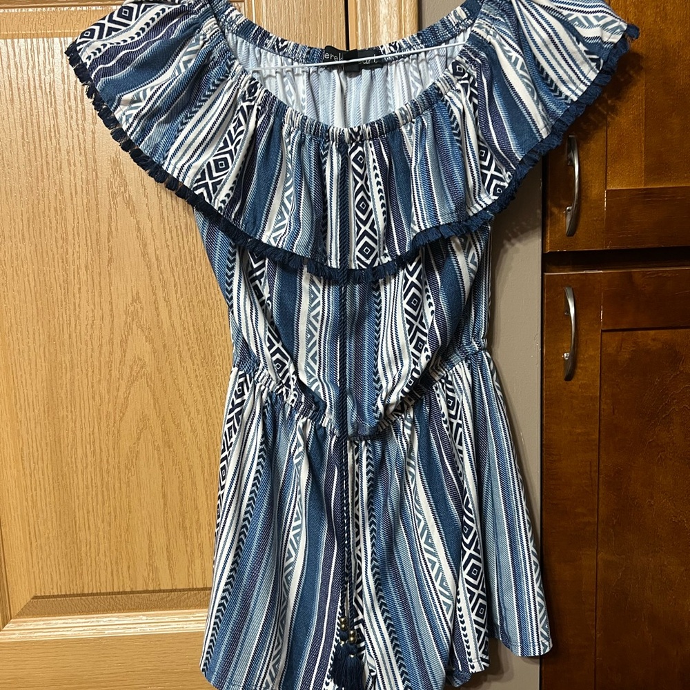 Blue Patterned Off-Shoulder Women's Top jump shirt